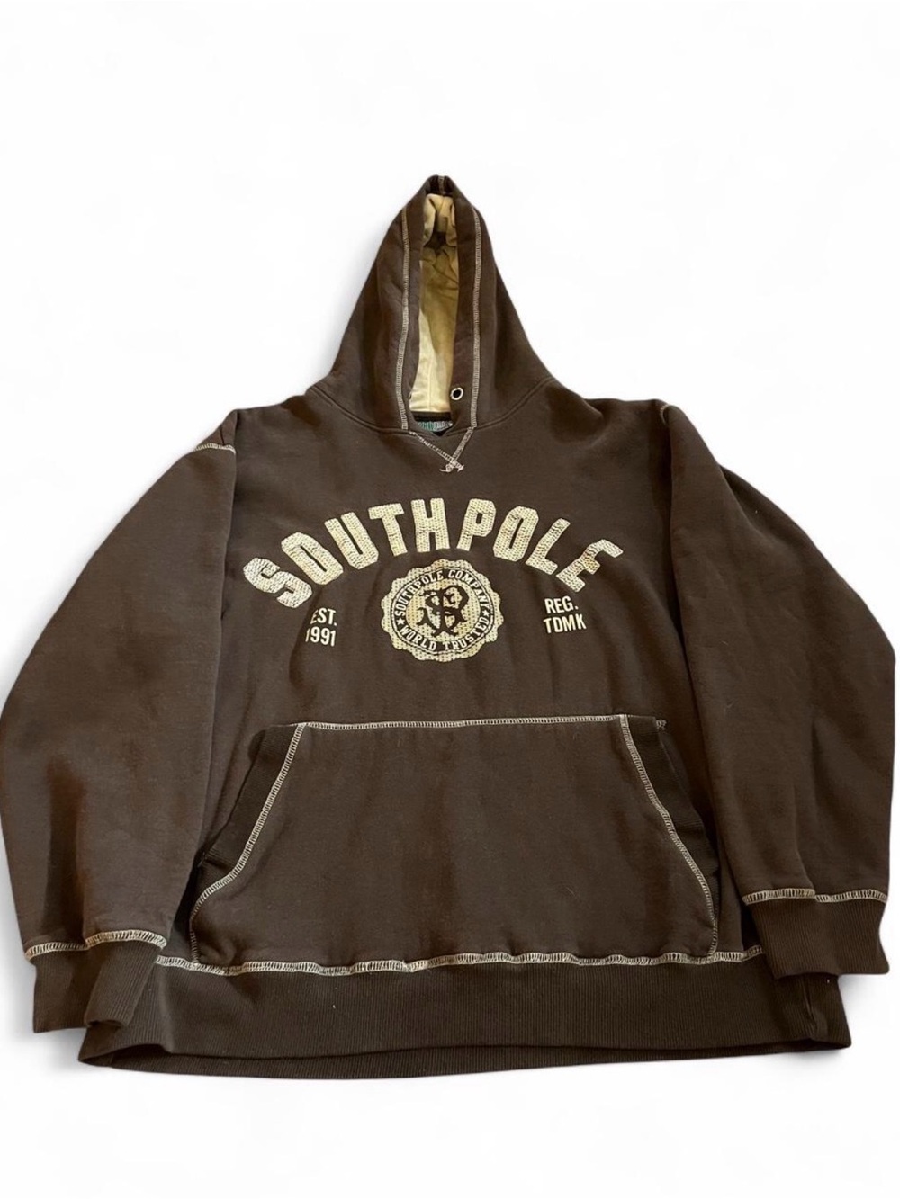 Men’s Vintage Southpole Brown Hoodie Est 1991 World Trusted Size XL